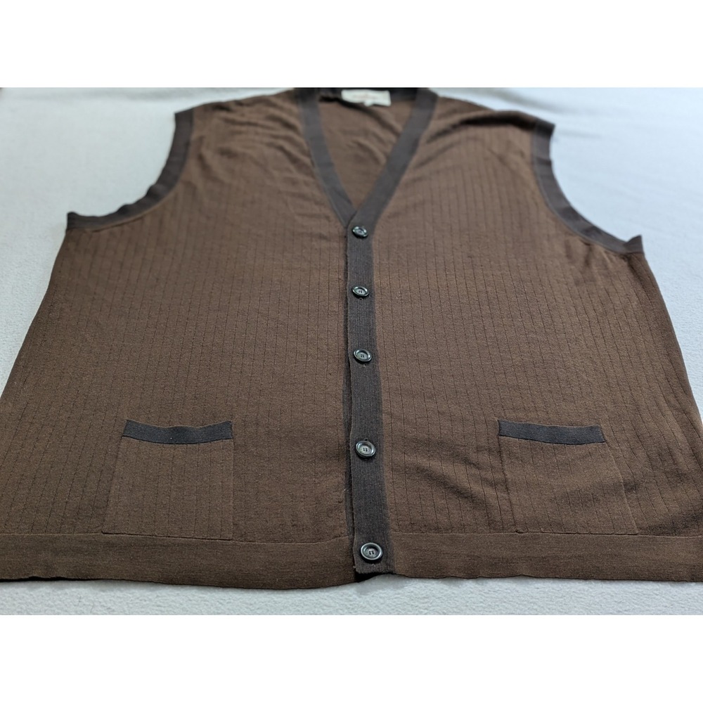 Ermenegildo Zegna Sweater Vest Button Up Wool Lightweight Italy Sz 56 XXL Brown